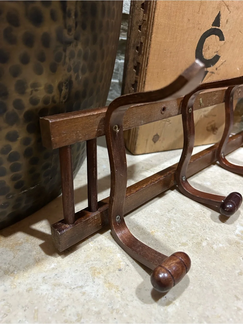 Vintage 1960s Thonet style wall mounted coat rack